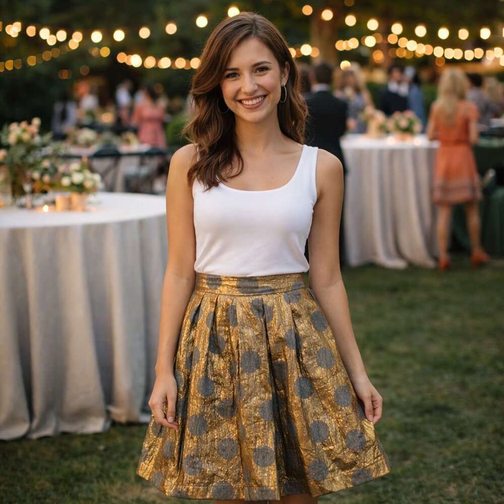 Women's XS ISANI for Target Metallic Gold Foil Polka Dot Pleated Skirt